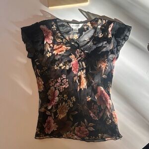 Allison Taylor Black Floral Sheer Blouse
